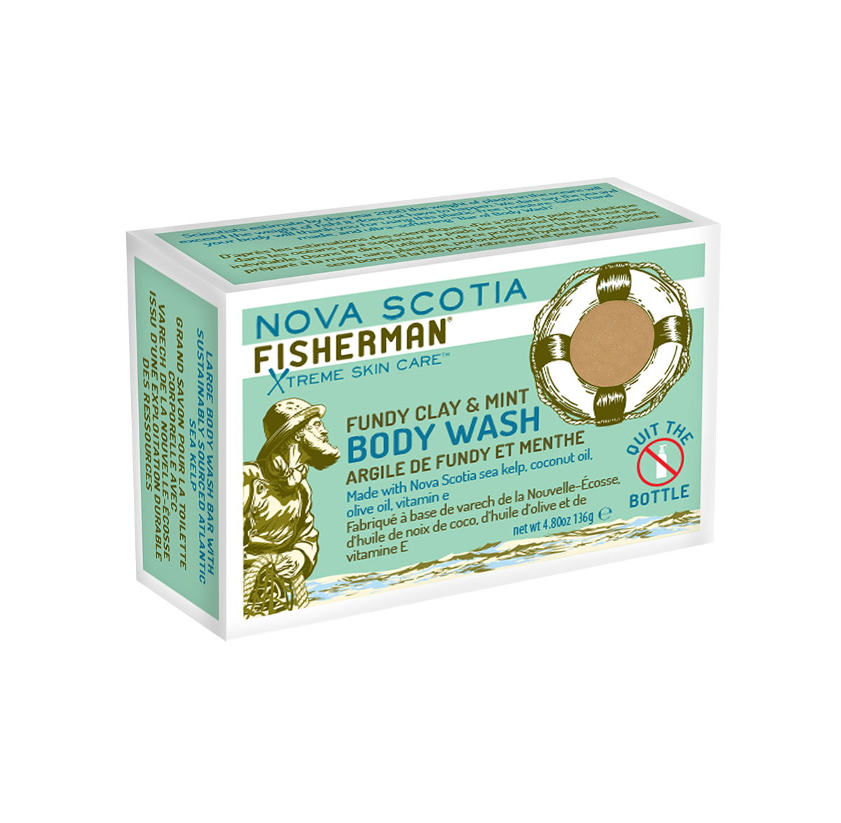 New! Body Wash Bar - Fundy Clay &amp; Mint - Nova Scotia Fisherman Sea Kelp Skincare 